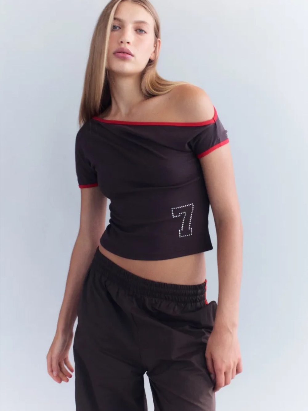 WITH JEAN Lucky Seven Tee Brown Size XS